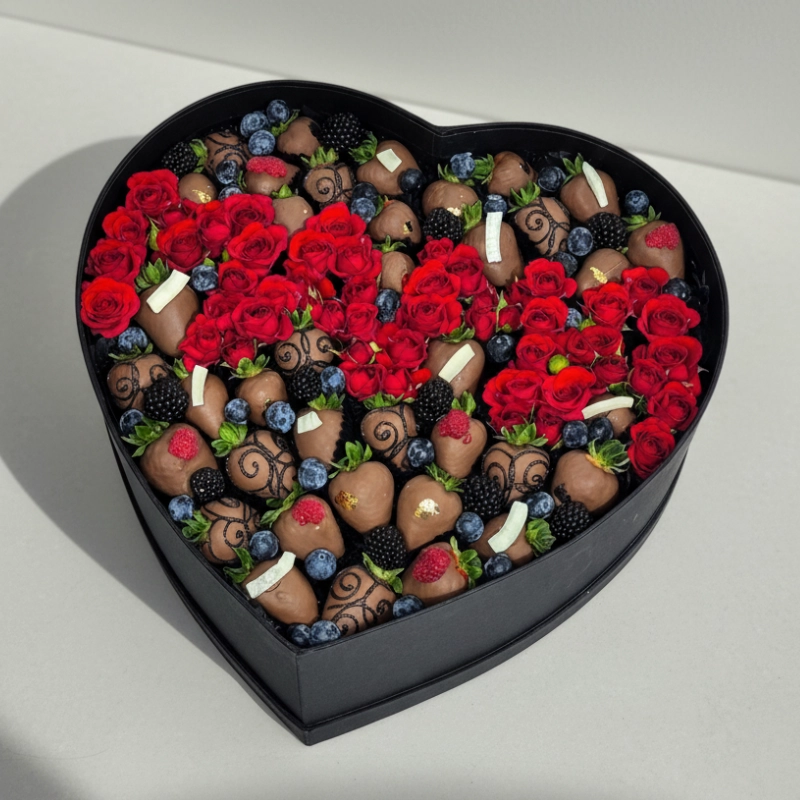 One Love Heart Box with Roses And Chocolate